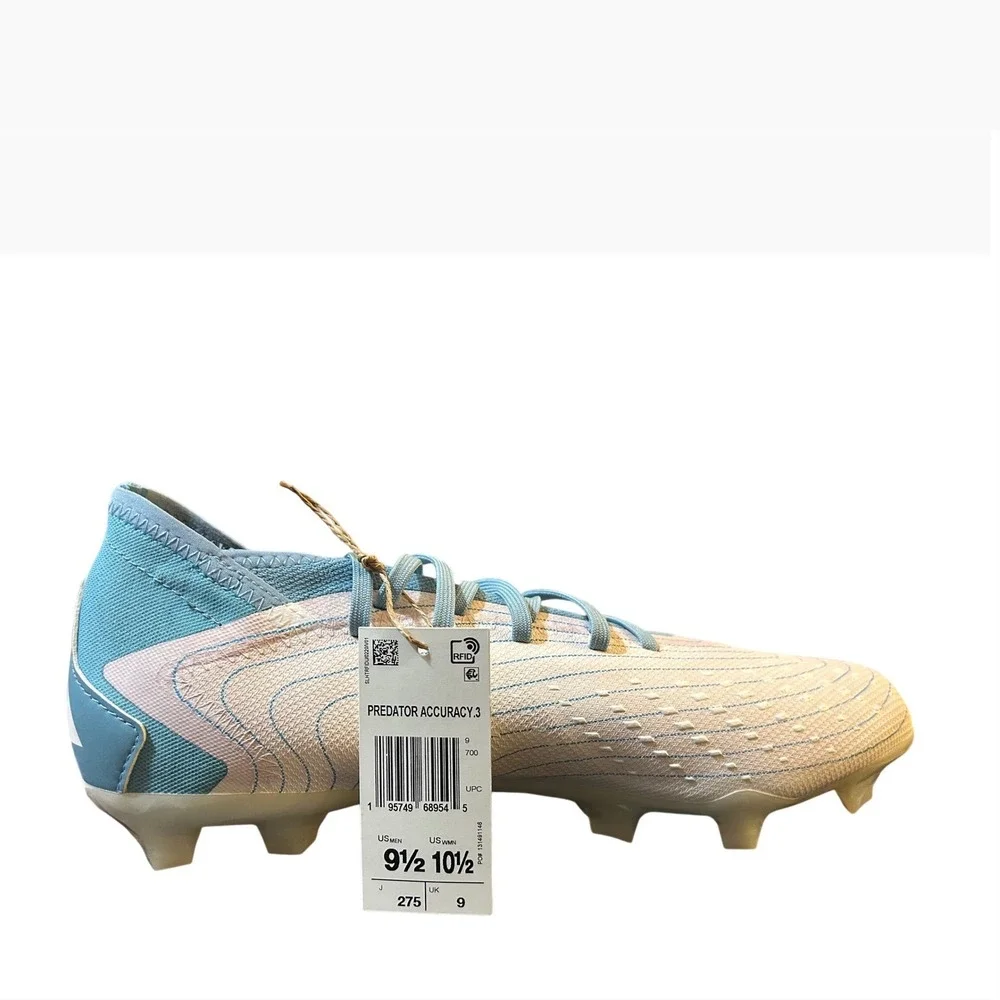 adidas Predator Accuracy.3 FG Soccer Cleats White Blue M 9.5 W 10.5 FZ6281 New